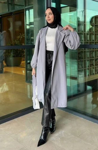 معطف واقٍ من المطر بتصميم حزام للخصر 4511-03 لون رمادي 4511-03