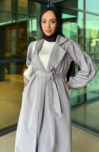 معطف واقٍ من المطر بتصميم حزام للخصر 4511-03 لون رمادي 4511-03