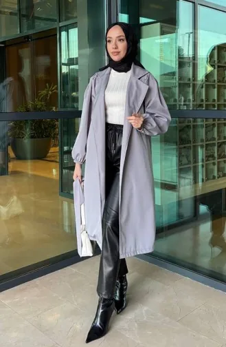 معطف واقٍ من المطر بتصميم حزام للخصر 4511-03 لون رمادي 4511-03
