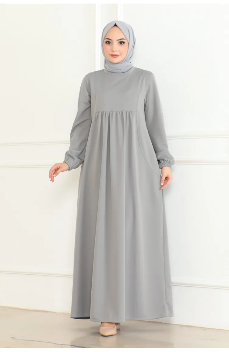 Manolya Robali Örme Double Elbise 208-02 Gri