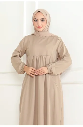 Manolya Robali Örme Double Elbise 208-05 Bej