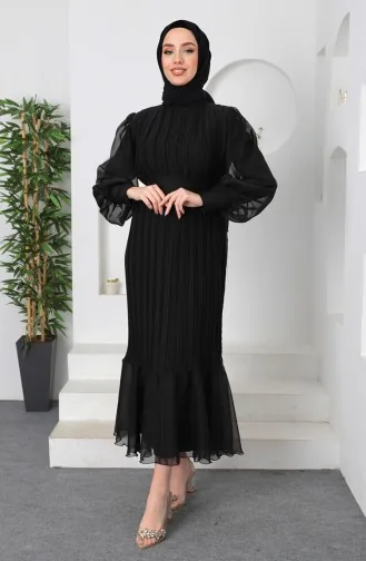 Pleated Shiny Evening Dress 5510-03 Black 510-03