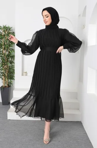 Pleated Shiny Evening Dress 5510-03 Black 510-03