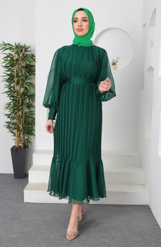 Pleated Shiny Evening Dress 5510-02 Emerald Green 5510-02