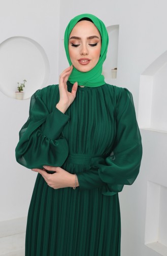 Pleated Shiny Evening Dress 5510-02 Emerald Green 5510-02