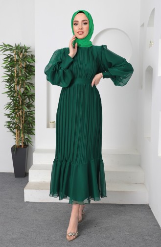 Pleated Shiny Evening Dress 5510-02 Emerald Green 5510-02