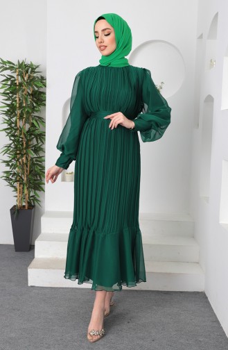 Pleated Shiny Evening Dress 5510-02 Emerald Green 5510-02