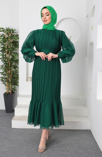 Pleated Shiny Evening Dress 5510-02 Emerald Green 5510-02