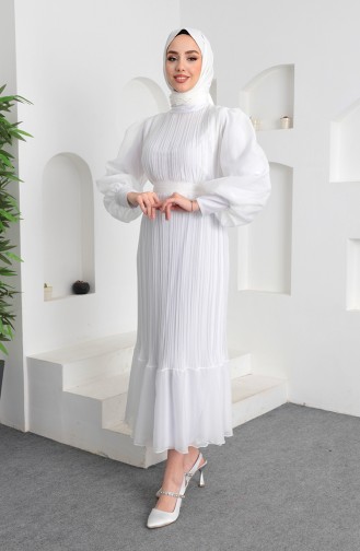 جانجان فستان سهرة بتصميم طيات 5510-05 لون ابيض 5510-05