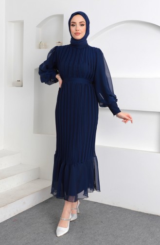 Robe De Soirée Plissée Janjan 5510-06 Bleu Marine 5510-06