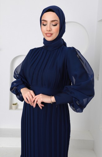 Robe De Soirée Plissée Janjan 5510-06 Bleu Marine 5510-06