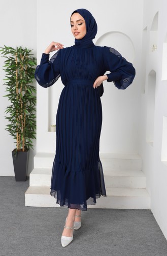 Robe De Soirée Plissée Janjan 5510-06 Bleu Marine 5510-06