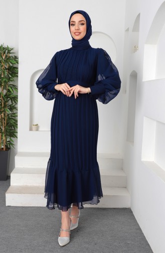 Robe De Soirée Plissée Janjan 5510-06 Bleu Marine 5510-06