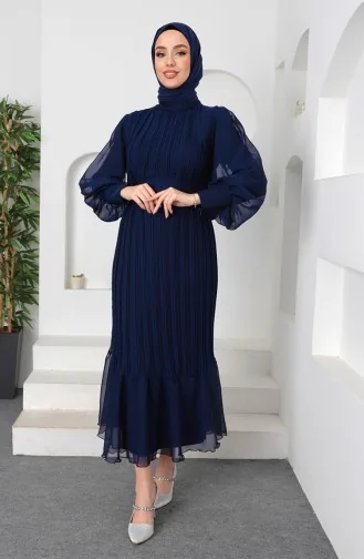 Plissiertes Janjan-Abendkleid 5510-06 Marineblau 5510-06