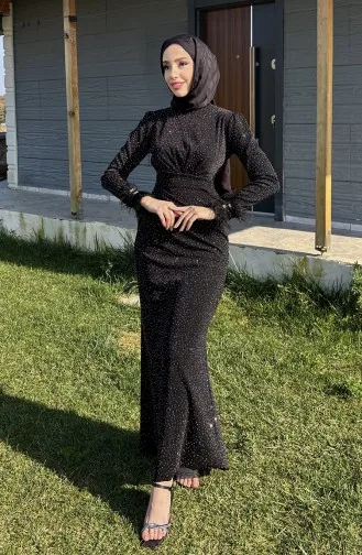 فستان سهرة بتصميم مرصع بالأحجار 5511-01 لون أسود 5511-01