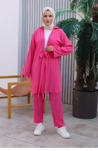 Tie Detailed Kimono Suit Fuchsia 1225 612