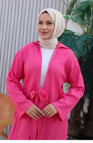 Tie Detailed Kimono Suit Fuchsia 1225 612