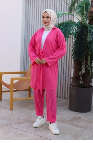 Tie Detailed Kimono Suit Fuchsia 1225 612