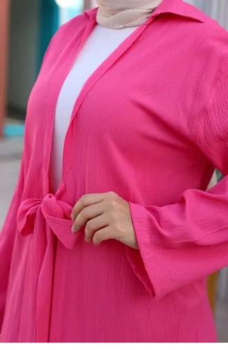 Tie Detailed Kimono Suit Fuchsia 1225 612