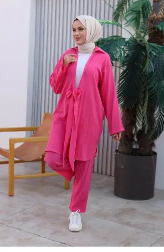 Tie Detailed Kimono Suit Fuchsia 1225 612