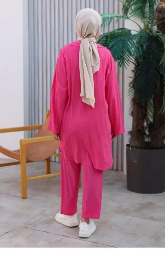 Tie Detailed Kimono Suit Fuchsia 1225 612