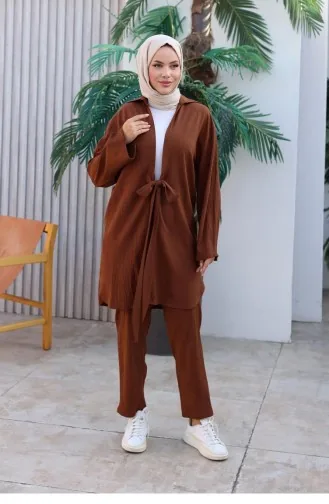 طقم كيمونو مفصل بربطة بني 1225 613