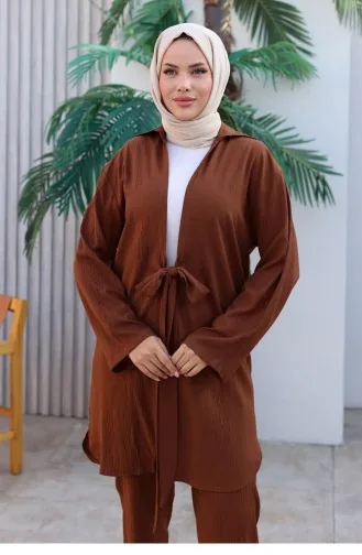 طقم كيمونو مفصل بربطة بني 1225 613