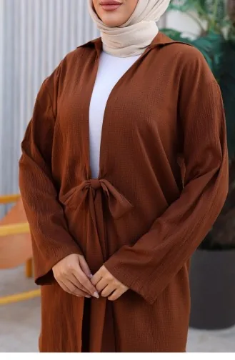 طقم كيمونو مفصل بربطة بني 1225 613