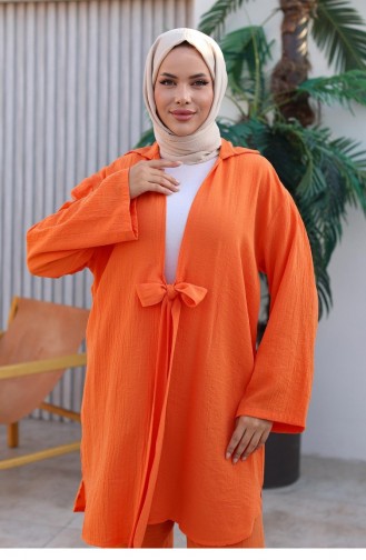 Bağlama Detaylı Kimono Takım Turuncu 1225