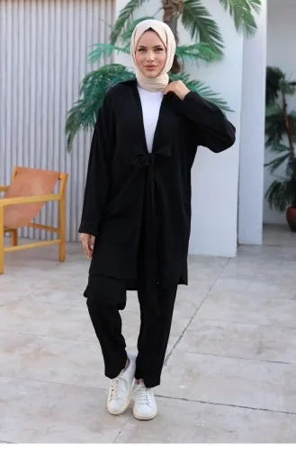 Tie Detail Kimono Suit Black 1225 617