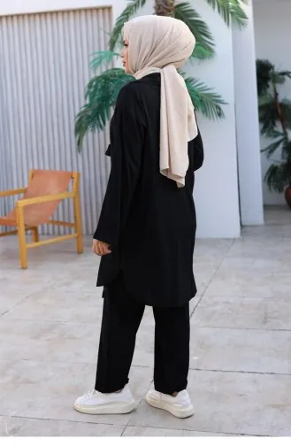 Tie Detail Kimono Suit Black 1225 617