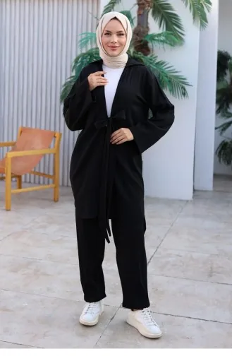 Tie Detail Kimono Suit Black 1225 617