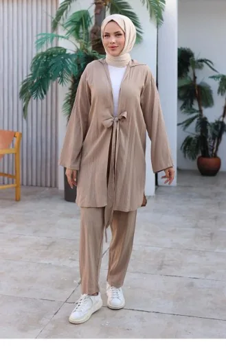 Tie Detail Kimono Suit Mink 1225 618