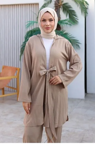 Tie Detail Kimono Suit Mink 1225 618