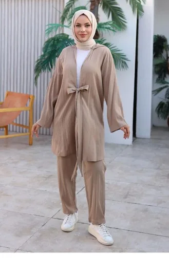 Tie Detail Kimono Suit Mink 1225 618