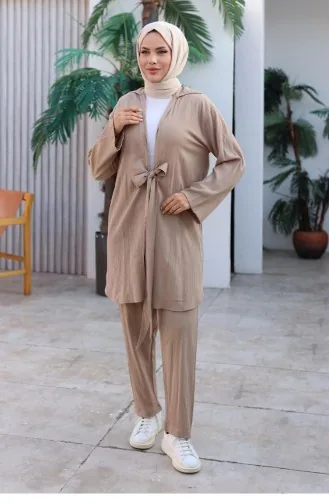 Tie Detail Kimono Suit Mink 1225 618