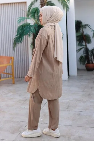 Tie Detail Kimono Suit Mink 1225 618