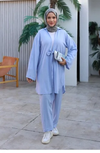 Bağlama Detaylı Kimono Takım Pastel Mavisi 1225