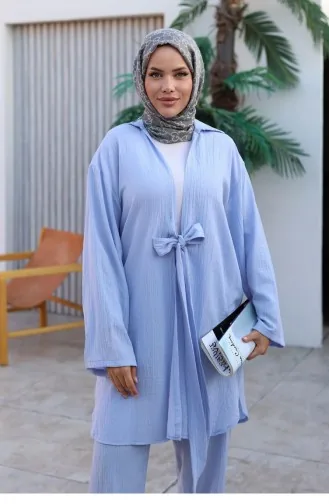 Bağlama Detaylı Kimono Takım Pastel Mavisi 1225