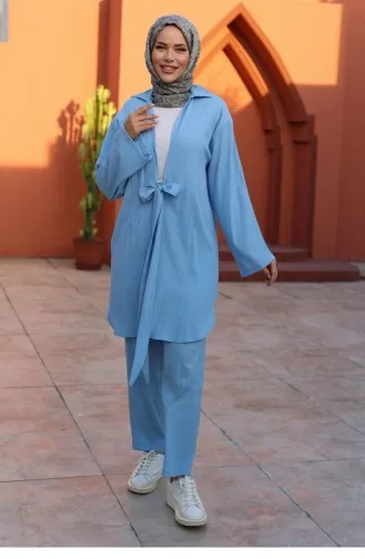 Bağlama Detaylı Kimono Takım Bebe Mavisi 1225