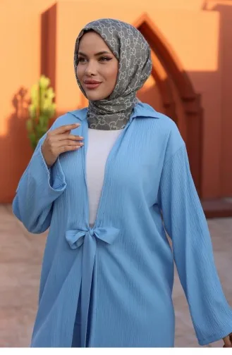 Bağlama Detaylı Kimono Takım Bebe Mavisi 1225