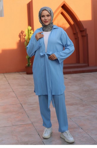 Tie Detailed Kimono Suit Baby Blue 1225 623
