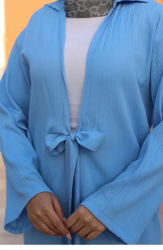 Bağlama Detaylı Kimono Takım Bebe Mavisi 1225