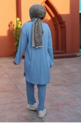 Bağlama Detaylı Kimono Takım Bebe Mavisi 1225