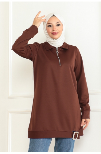 Half Zipper Sports Tunic 1096-01 Brown 1096-01