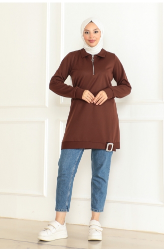 Half Zipper Sports Tunic 1096-01 Brown 1096-01