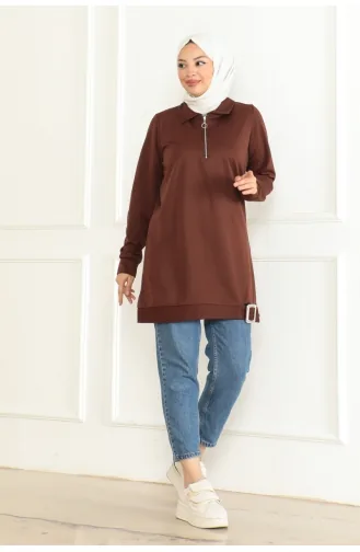 Half Zipper Sports Tunic 1096-01 Brown 1096-01