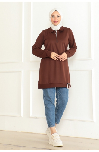 Half Zipper Sports Tunic 1096-01 Brown 1096-01