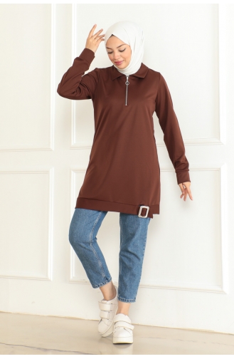 Half Zipper Sports Tunic 1096-01 Brown 1096-01