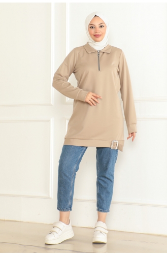 Half Zipper Sports Tunic 1096-03 Beige 1096-03